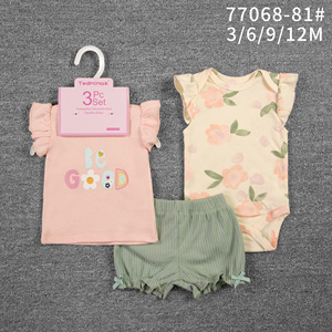 Set di Abbigliamento <span class=keywords><strong>3</strong></span> Pezzi per Neonati <span class=keywords><strong>3</strong></span>-12 <span class=keywords><strong>Mesi</strong></span>, Stile Europeo e Americano, Stampa Animalier/Floreale, Design Corto per Bambini e Bambine - Product Image 2