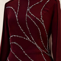 Robe Abaya Longue Mousseline Femme Sur Mesure OEM Luxe Strass Drapé Pli Élegant Chiffon Manches Longues Couleur Unie