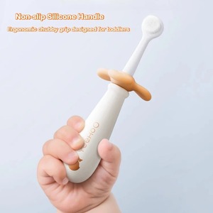 Brosse à dents d'apprentissage pour bébé, manche en silicone, brosse en PPSU, brosse à dents auto-nettoyante pour enfants, blanche, pour les soins bucco-dentaires quotidiens - Product Image 2