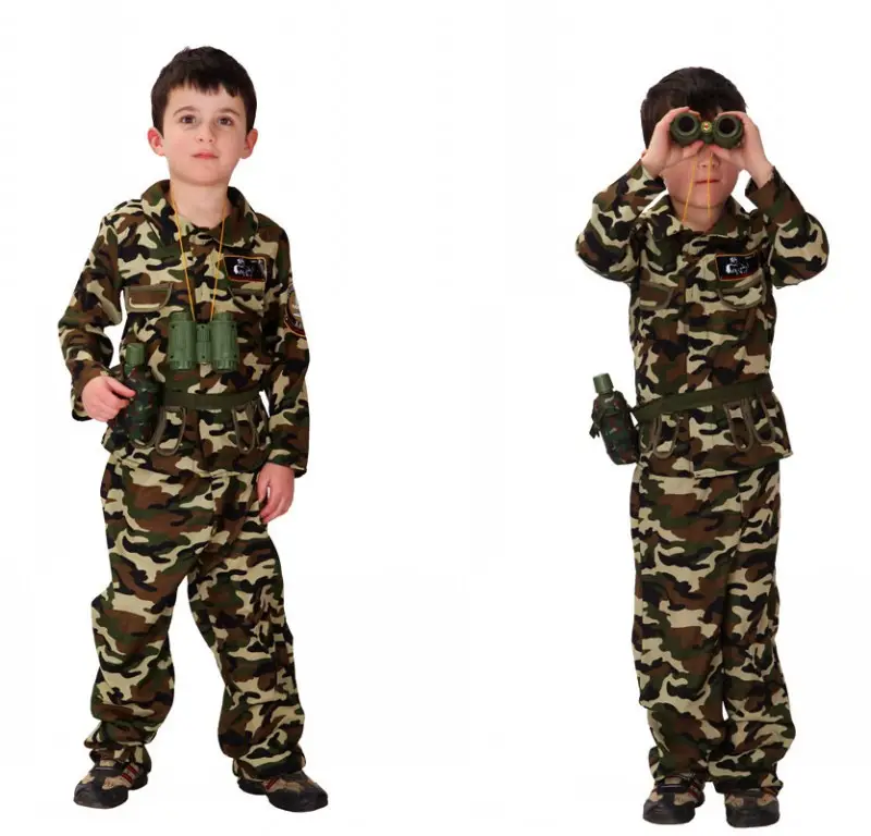 Kostum Cosplay anak laki-laki, kostum seragam tentara Halloween, setelan kamuflase tentara anak-anak, grosir