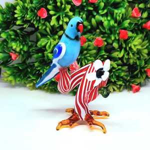Figura de Loro de Vidrio Hecha a Mano con Rama a Rayas Rojas y Blancas, Adorno Navideño para Boda, Sala de Estar, Diseño Art Deco - Product Image 4