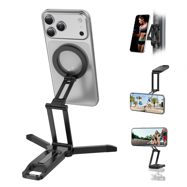 Magnetic Mobile Phone Holder-Strong Aluminium Alloy Multi-folding Compact Design Newest Model for for Desktop Stand