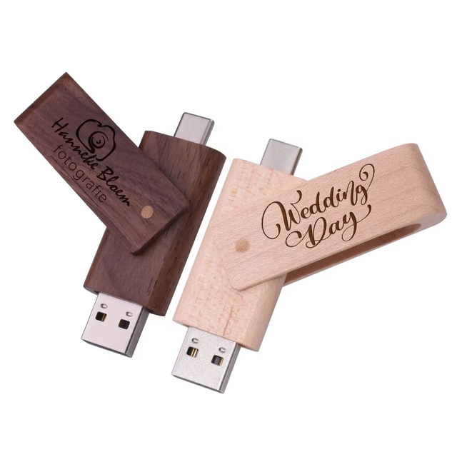 Custom Logo 2-in-1 Wooden TYPE-C USB 3.0 Flash Drive 64GB 32GB 16GB Rotatable Pen Drive High Storage Capacity for Business Gifts