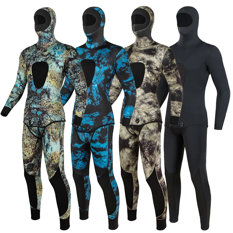 Camuflagem dos homens wetsuit Manga Longa Fissão Com Capuz 2 Peças De Neoprene Submersível Para Homens Manter Quente À Prova D' Água Terno De Mergulho