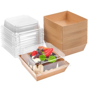 Disposable 5 inches Square Food Cake Slice Containers Pink Bakery Boxes Paper Charcuterie Boxes with Clear Secure Lids