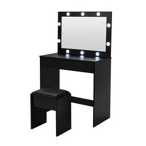 Coiffeuse de style européen moderne avec miroir, coiffeuse avec tiroirs, noir en diamant frotté - Product Image 4