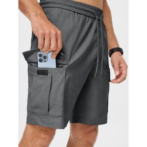FOXA Men's Casual Cargo Shorts Elastic Waist Drawstring Summer Work Short With Multi Pockets Breathable Canvas <b>Material</b> - Product Image 3
