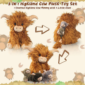 Peluche de <span class=keywords><strong>Vaca</strong></span> de las Tierras Altas B174, Juguete de Peluche de <span class=keywords><strong>Vaca</strong></span> Madre con 4 Cachorros, Muñeca de Peluche para Regalos de Fiesta de Cumpleaños de Pascua, Animal de Peluche de Buey - Product Image 2