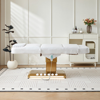 Lit de massage inclinable moderne avec lumière Table de massage 3 moteurs Réglable électrique Blanc Salon de beauté Spa Esthéticienne Lit de soin du visage