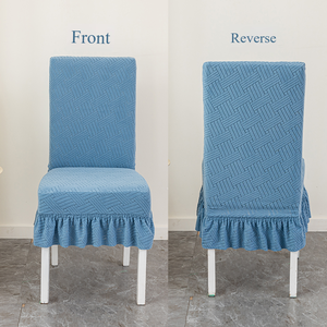 Housse de <span class=keywords><strong>chaise</strong></span> universelle en jacquard Spandex/Polyester avec <span class=keywords><strong>protection</strong></span> intégrée du dossier, design jupe courte, pour toutes les saisons, couleur unie - Product Image 5