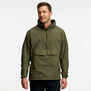 Men's Hooded Olive Green Windproof Polyester/Nylon Quarter-Zip High Street Windbreaker Jacket Autumn Regular Fit Outdoor - Product Image 1