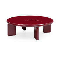 Table basse moderne italienne ronde en laque brillante écologique et durable avec pieds en bois massif pour salon ou villa