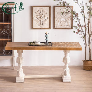 The Seventh Day American Style Carved <b>Solid</b> <b>Wood</b> Dining <b>Table</b> 6 Seats Retro Distressed Home Multipurpose - Product Image 2