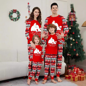 Suministro Transfronterizo, Conjunto Navideño Estilo Europeo Americano para Padres e Hijos, Camiseta de Manga Larga con Estampado de Oso <span class=keywords><strong>Polar</strong></span> Blanco y Pantalones Rojos - Product Image 1