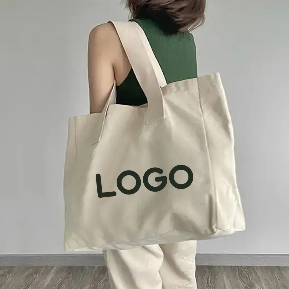 कस्टम मुद्रित लोगो के साथ कपास टोटे बैग खरीदने के लिए लोगो प्रिंटिंग के साथ प्राकृतिक अतिरिक्त बड़े कैनवास टोटे बैग