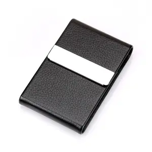 Business Fashion Stainless Steel Thick For Anti-pressure Leather PU Name Card Holder Office Gift Box