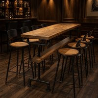 Table de bar industrielle moderne en bois massif avec structure en métal, table haute avec étagère de rangement pour café, bar, pub, restaurant
