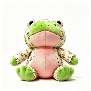 Rana de peluche personalizada con estampado floral, vientre peludo rosa y almohadillas verde menta, tela floral vintage estilo cottagecore - Product Image 5