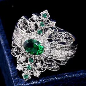 CAOSHI 2023 High Quality Hot Sale Rings Oval Cut Silver Plated Vintage Emerald Green Color Zircon Rings for Women