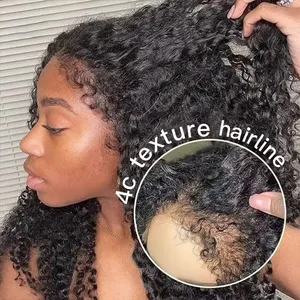 New 4C Textured Hairline Wigs With Kinky Baby Hair Ventilated Natural Edges Human Hair Kinky `Curly HD Lace Front Wigs