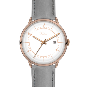 Montre pour homme en cuir de couleur différente avec logo personnalisé avec vous Montres à calendrier de style simple à la mode Usine Virtue - Product Image 2