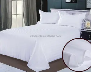 सफेद धारी शीट सेट रानी आकार 100% कपास चादरें 4 टुकड़ा शीट सेट 300 धागा गिनती लंबे रेशे कपास Bedsheet