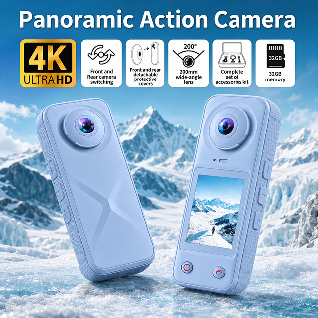 X5 Pro Panoramic Action Camera 2.0 Inch IPS Full Perspective Front and Rear Camera Switching 200° Wideangle Lens for Unisex Gift