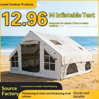 Tente de camping gonflable côtière de 12,96 m² avec fenêtres à quatre panneaux, grande tente de camping avec plancher tubulaire, tente de bord de mer