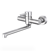 Robinet de cuisine mural monocommande contemporain en acier inoxydable 304 brossé, rotatif à 360°, thermostatique en céramique