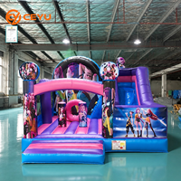 Château gonflable Ceyu pour enfants et tout-petits avec motif imprimé et toboggan incurvé, château de saut gonflable d'extérieur