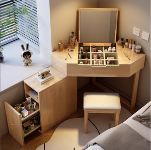 New Modern Solid Birch Wood Triangular Dressing Table with Integrated Drawers Panel Design for <strong>Bedroom</strong> Hotel <strong>Vanity</strong> Storage <strong>Unit</strong> - Product Image 3