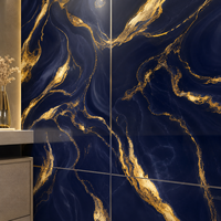 Panel de Pared de PVC con Efecto Mármol Azul Dorado, para Proyectos de Interiores de Hoteles y Villas de Lujo, WYRAX
