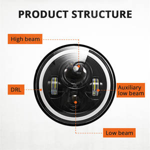 Phare LED 7 pouces DRL H4 avec anneau Halo Angel Eye 45W 10000LM 6000K, montage universel pour voitures, motos et Wranglers JK JL 12V - Product Image 4