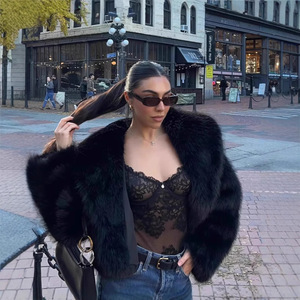 Manteau élégant <span class=keywords><strong>en</strong></span> fausse fourrure de renard noir pour <span class=keywords><strong>femme</strong></span>, style europé<span class=keywords><strong>en</strong></span> et américain, décontracté, automne-hiver, luxe, <span class=keywords><strong>en</strong></span> peluche, tricoté, <span class=keywords><strong>en</strong></span> similicuir - Product Image 1