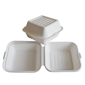 Plato de bagazo compostable Caña de azúcar Comida rápida para llevar Caja de hamburguesas Paquete Diseño de logotipo Caja de comida - Product Image 5