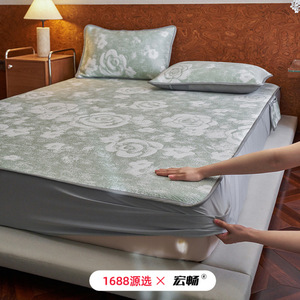 [Brand] Cooling Fitted Sheet Mat 1.5m 1.8m Ice Silk Modern Style Washable Summer <b>Bedding</b> <b>Set</b> - Product Image 4