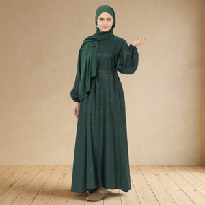 Elegante Abaya Verde Modesta de Manga Larga, Corte Regular, para Uso Diario, Vestido Tradicional Musulmán para Mujer, Antiarrugas - Product Image 3