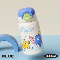 Thermos à double paroi en acier inoxydable pour enfants de 550 ml, gobelet à eau isolé sous vide, design de dessin animé, bouchon anti-fuite, maintien de la chaleur pendant 6 à 12 heures