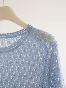 Suéter de punto de manga corta para mujer al por mayor con pedrería, suéter elegante y brillante con diamantes termoadhesivos de alta calidad - Product Image 6