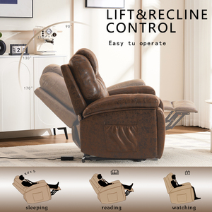 Yaşlılar için Modern Kahverengi Kumaş Döşemeli Metal Çerçeveli Sinema Koltuğu, Uzatılabilir Masaj ve Isıtma Özellikli, Kaldırılabilir ve Yatarlı Koltuk - Product Image 4