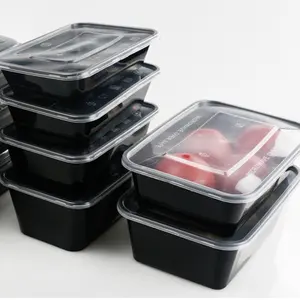 Recipientes descartáveis para almoço, recipientes para alimentos com tampa, recipientes de plástico da caixa da impressão 500ml 650ml 750ml