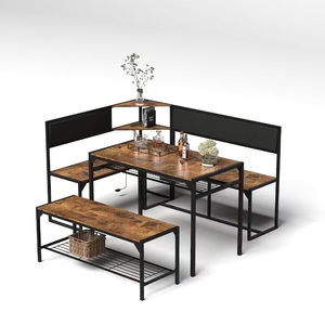 Ensemble de table <span class=keywords><strong>à</strong></span> <span class=keywords><strong>manger</strong></span> <span class=keywords><strong>en</strong></span> métal industriel pour 4 <span class=keywords><strong>à</strong></span> 6 personnes, 3 pièces, banc d'angle gauche pour <span class=keywords><strong>salle</strong></span> <span class=keywords><strong>à</strong></span> <span class=keywords><strong>manger</strong></span>, 43,3 pouces, acier inoxydable, ODM/OEM - Product Image 3