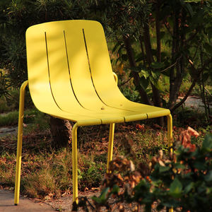 Silla reclinable de metal de estilo italiano para exteriores, silla moderna para patio, jardín, sin brazos, color amarillo - Product Image 2