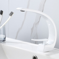 Robinet de salle de bain de luxe à trou unique, courbé en arc de lune, chaud et froid, pour lavabo de salle de bain, qualité supérieure