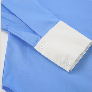 Camicetta Chic <span class=keywords><strong>a</strong></span> maniche lunghe in cotone <span class=keywords><strong>a</strong></span> <span class=keywords><strong>righe</strong></span> bianche <span class=keywords><strong>a</strong></span> contrasto <span class=keywords><strong>blu</strong></span> per camicia da donna - Product Image 6