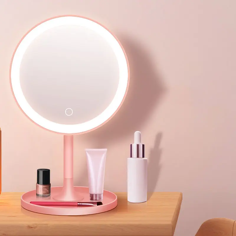 Specchio cosmetico a Led rosa a 7 colori all'ingrosso con specchio da trucco con etichetta privata specchio da trucco con luci
