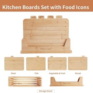 Juego de tablas de cortar de bambú Fiery Chef con soporte y diseño etiquetado para uso en la cocina - Product Image 2