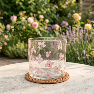 Pink Flower Embossed <b>Hurricane</b> <b>Glass</b> <b>Candle</b> Jar 430ml Clear <b>Candle</b> <b>Holder</b> Decal Christmas Decorative Heat Resistant Container - Product Image 2