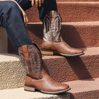 Bottes mi-mollet pour hommes de style rétro, personnalisées par le fabricant, taille 39-46, bout carré, en cuir PU brodé, bottes western pour hommes