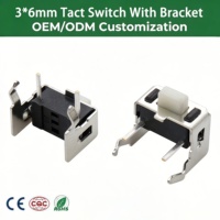 Interrupteur Tactile 3*6*4.3mm à 2 Broches, à Montage Traversant, Actionné Latéralement avec Support de Fixation, Mini Bouton Poussoir DIP